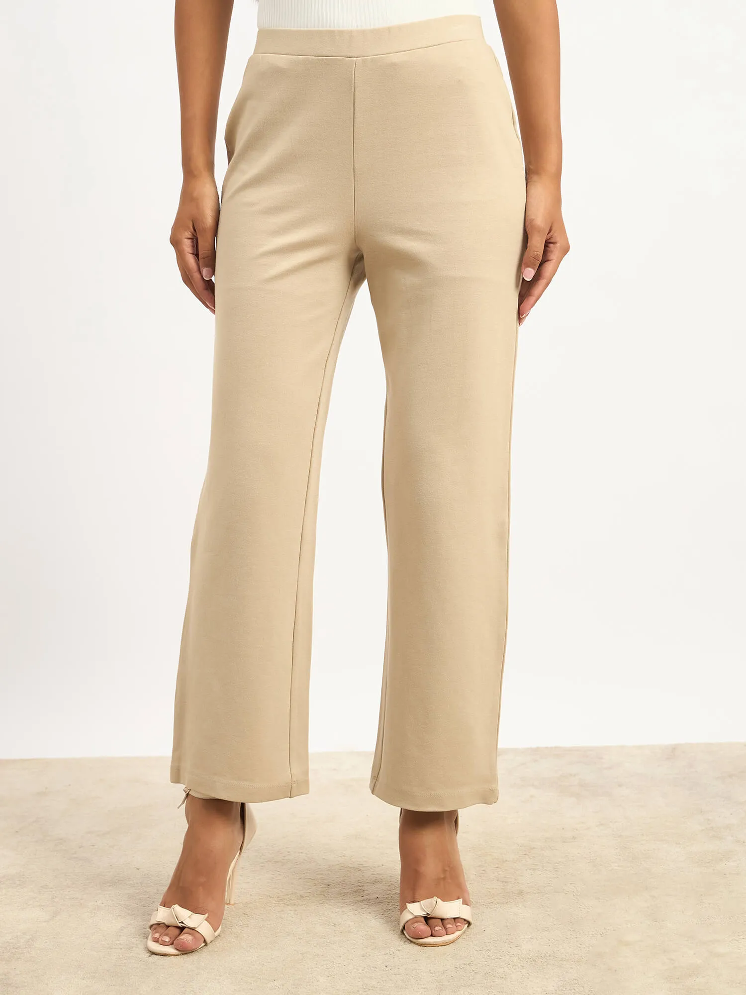 Airy Pull On Straight Jeggings - Beige