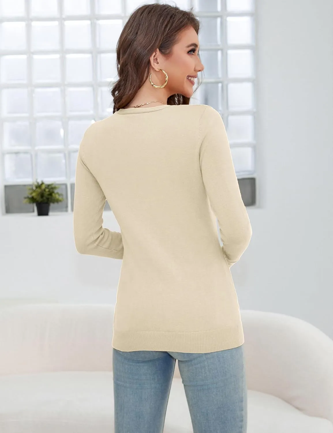 a.Jesdani Women's Button Down Crew Neck Long Sleeve Soft Knit Cardigan Sweaters