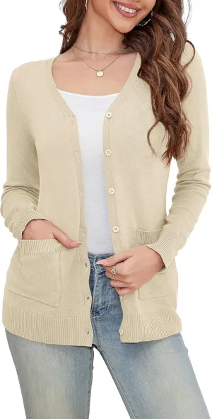 a.Jesdani Women's Button Down Crew Neck Long Sleeve Soft Knit Cardigan Sweaters