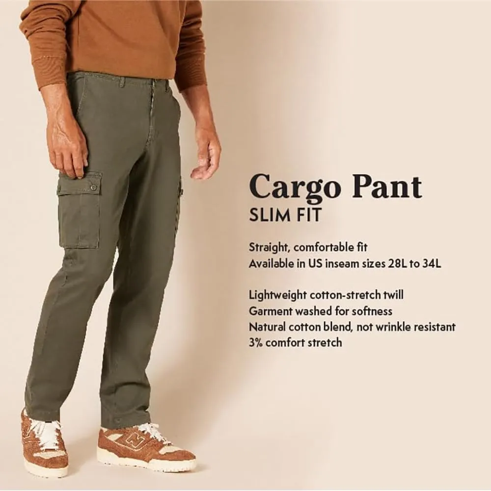 Amazon Essentials Men's Slim-Fit Stretch Cargo Pant (Available in Big & Tall)