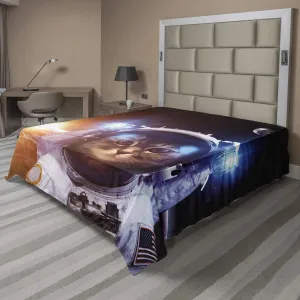 Ambesonne Space Cat Flat Sheet, Kitten in Space Suit Sun Lunar Eclipse Over Planet Stars Image, Soft Comfortable Top Sheet Decorative Bedding 1 Piece, Queen Size, Dark Blue Orange