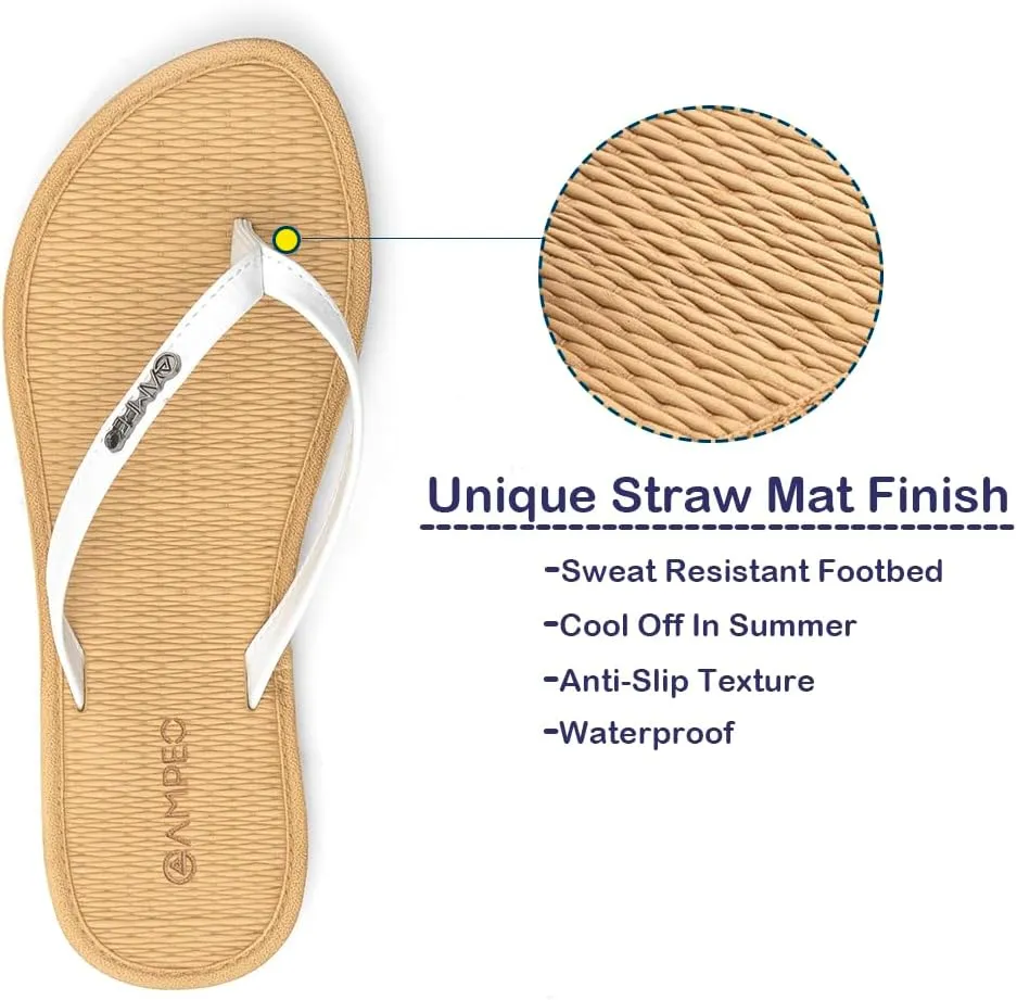 Ampeo Women's Flip Flops Comfortable Lightweight Summer Beach Quick-Dry Thong Flat Sandals