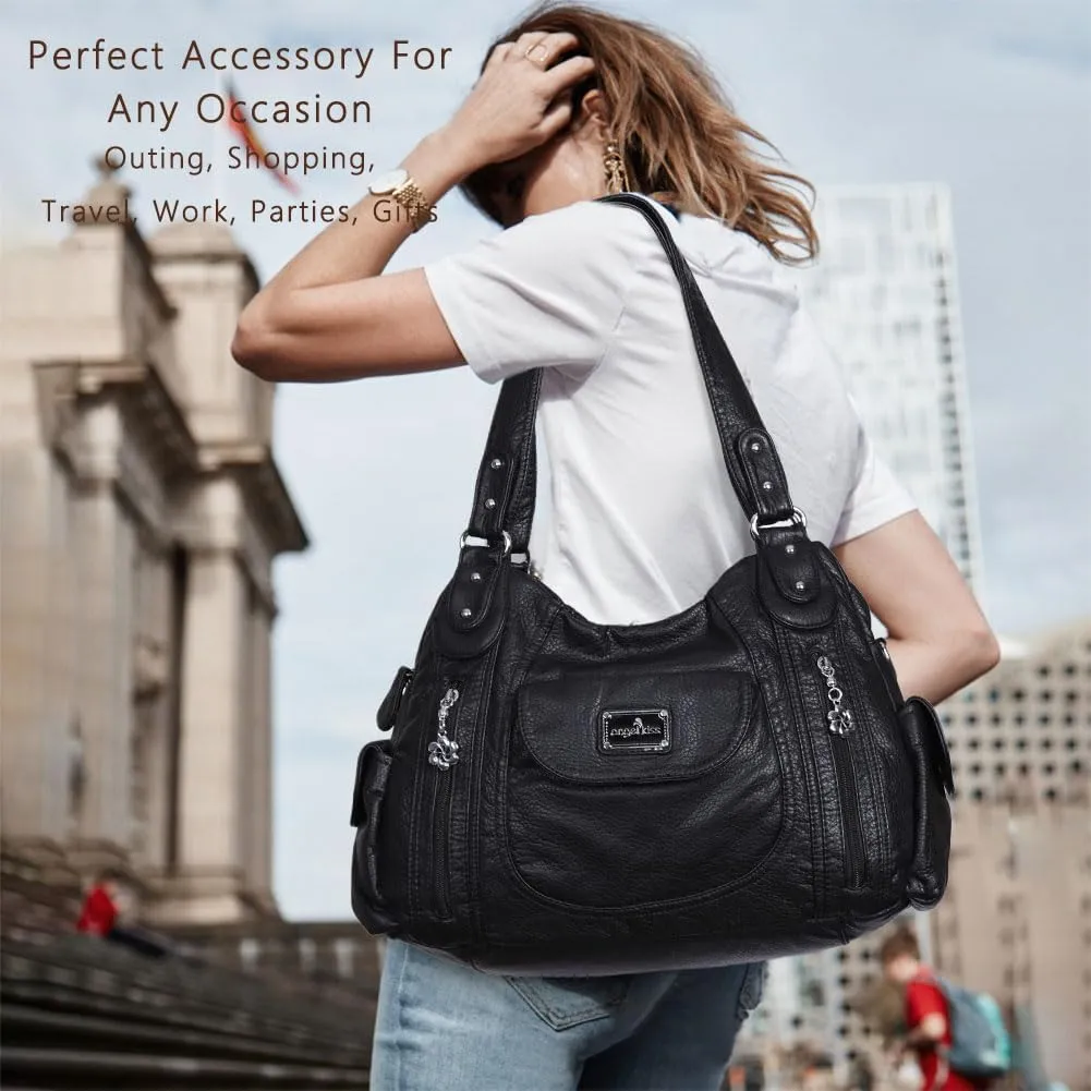 Angel Kiss Purses for Women, Large Shoulder Bag Hobo Tote Purse Mutipocket Faux Leather Satchel Hobo Purse