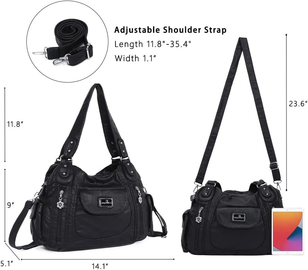 Angel Kiss Purses for Women, Large Shoulder Bag Hobo Tote Purse Mutipocket Faux Leather Satchel Hobo Purse