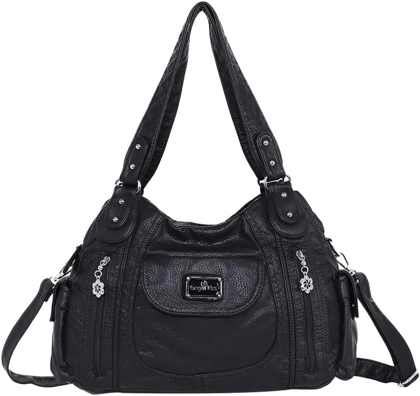 Angel Kiss Purses for Women, Large Shoulder Bag Hobo Tote Purse Mutipocket Faux Leather Satchel Hobo Purse