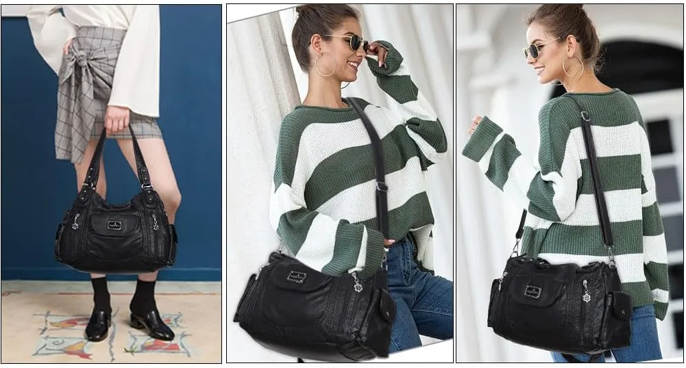 Angel Kiss Purses for Women, Large Shoulder Bag Hobo Tote Purse Mutipocket Faux Leather Satchel Hobo Purse