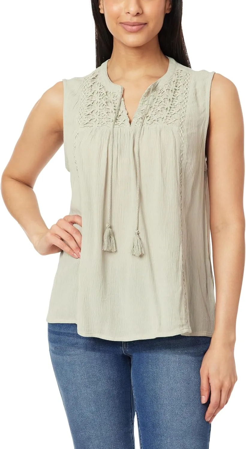 Angels Forever Young Women's Tatum Sleeveless Lightweight Top with Crochet