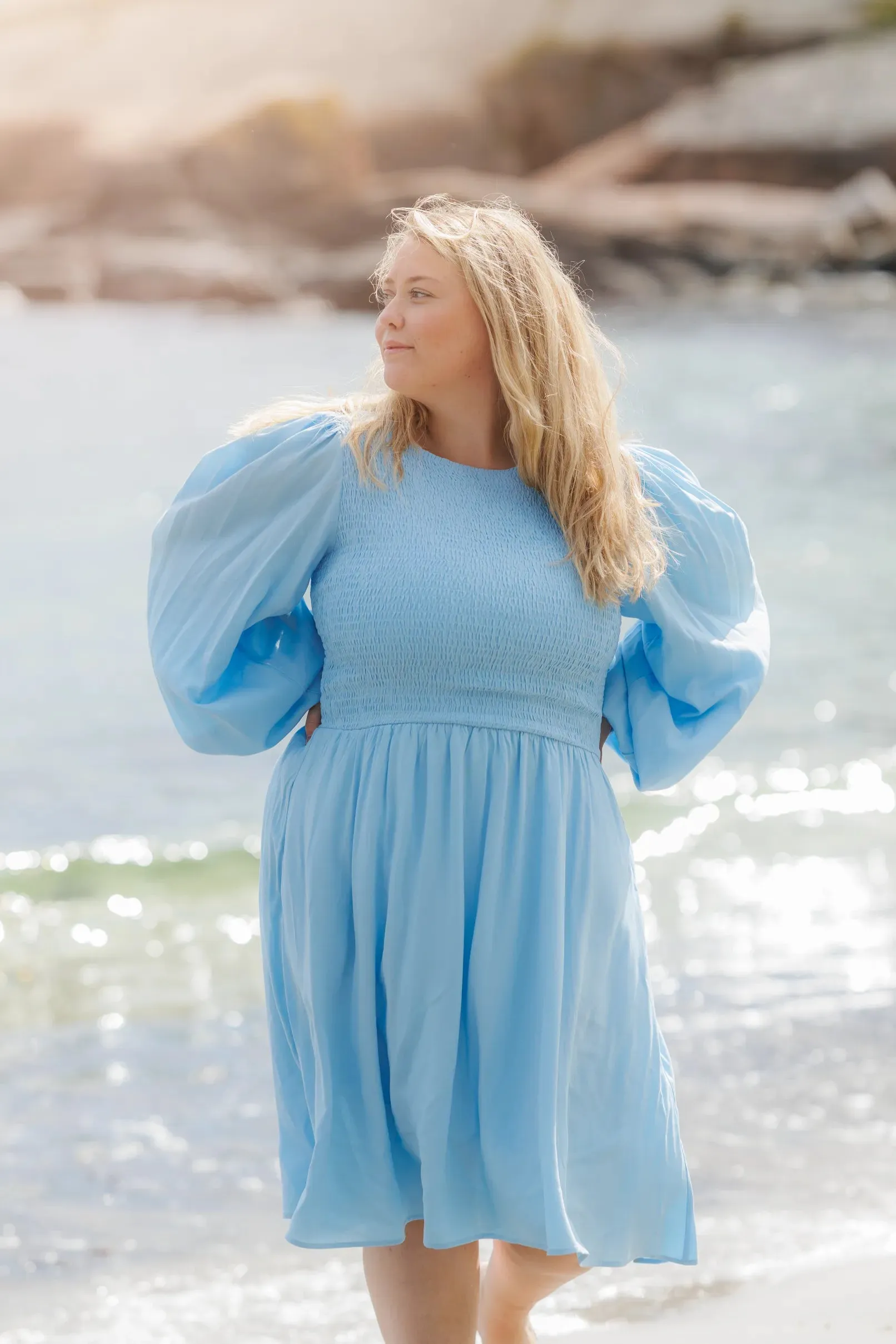 Anna Solid kjole - Airy Blue