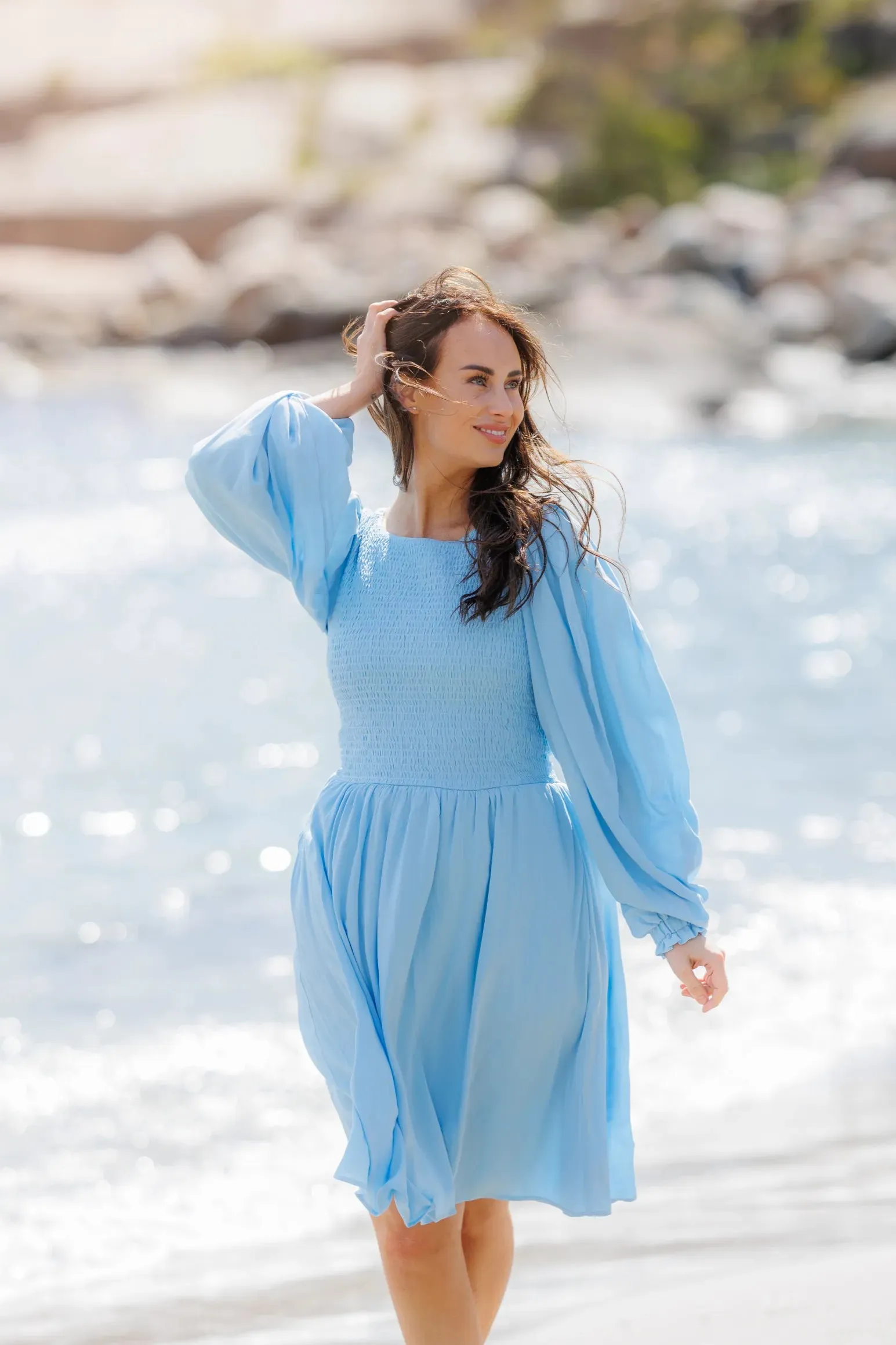 Anna Solid kjole - Airy Blue
