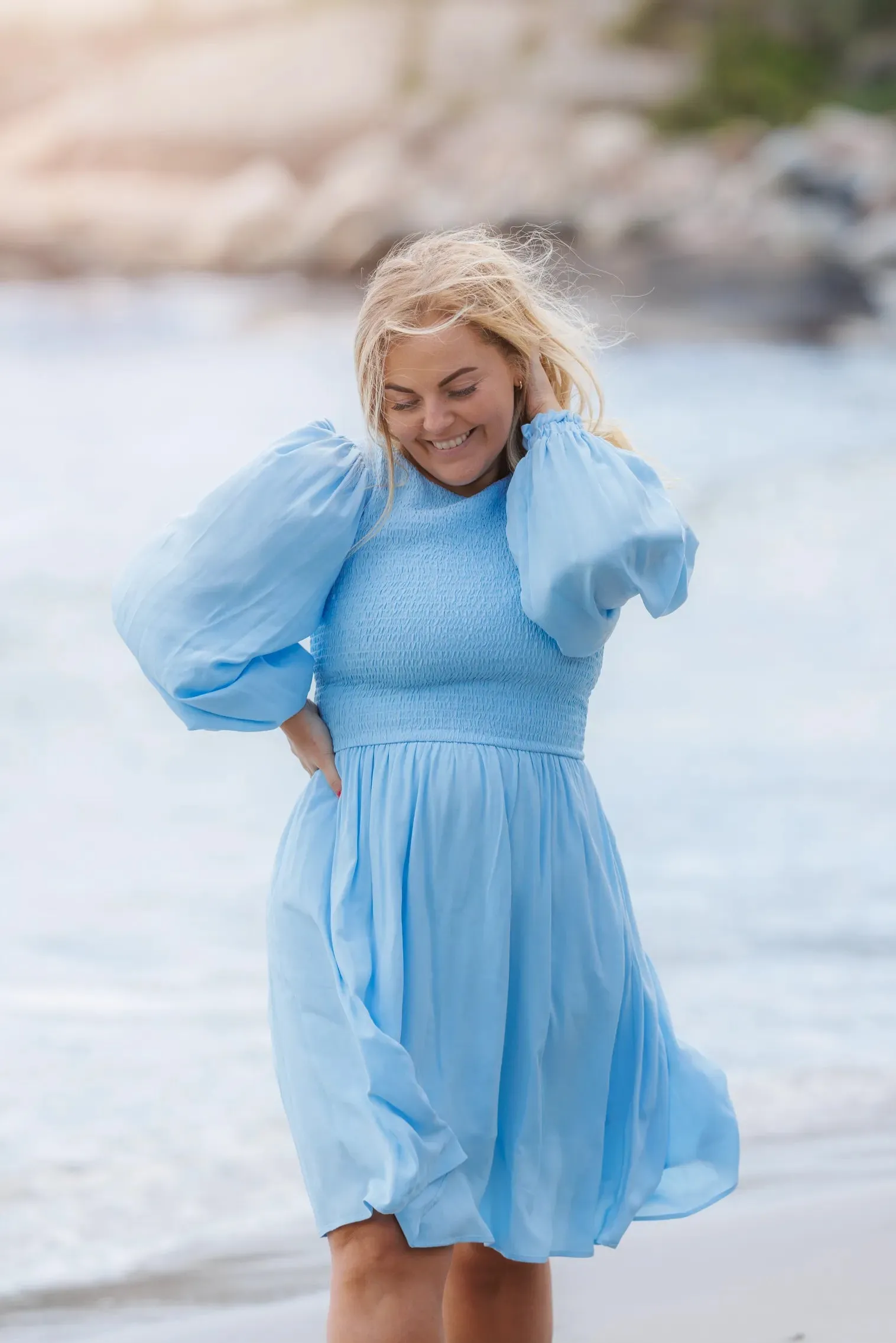 Anna Solid kjole - Airy Blue