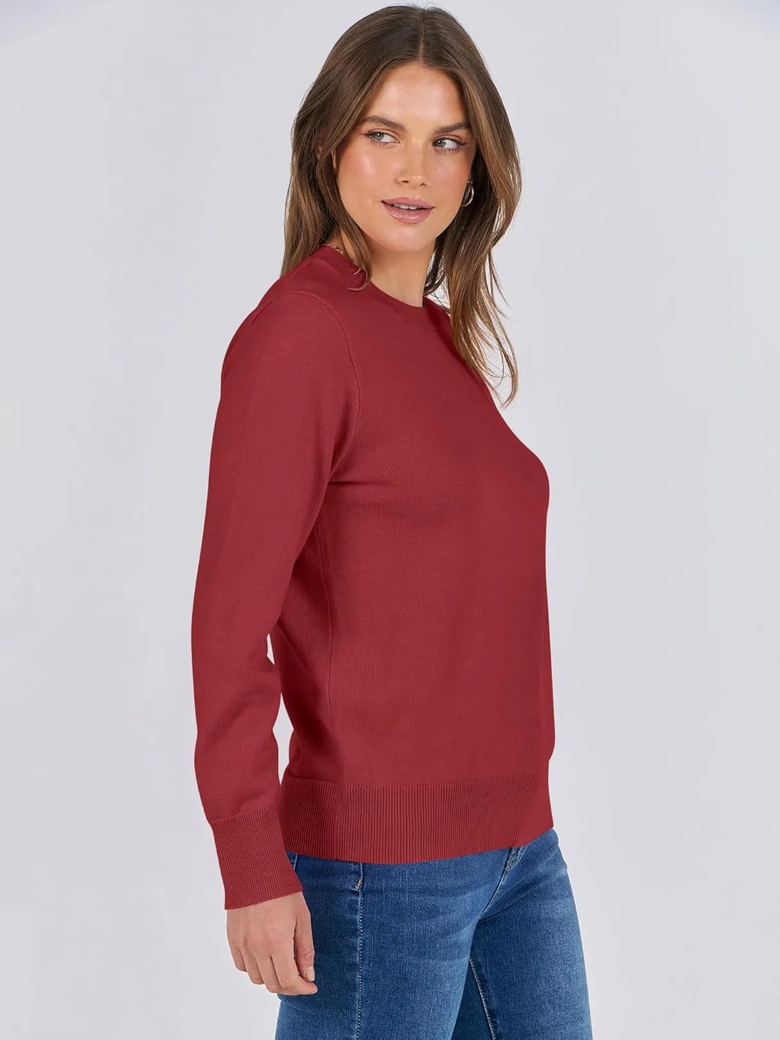 ANRABESS Women's Long Sleeve Crewneck Classic 2025 Fall Soft Loose Fit Basic Pullover Sweaters Top