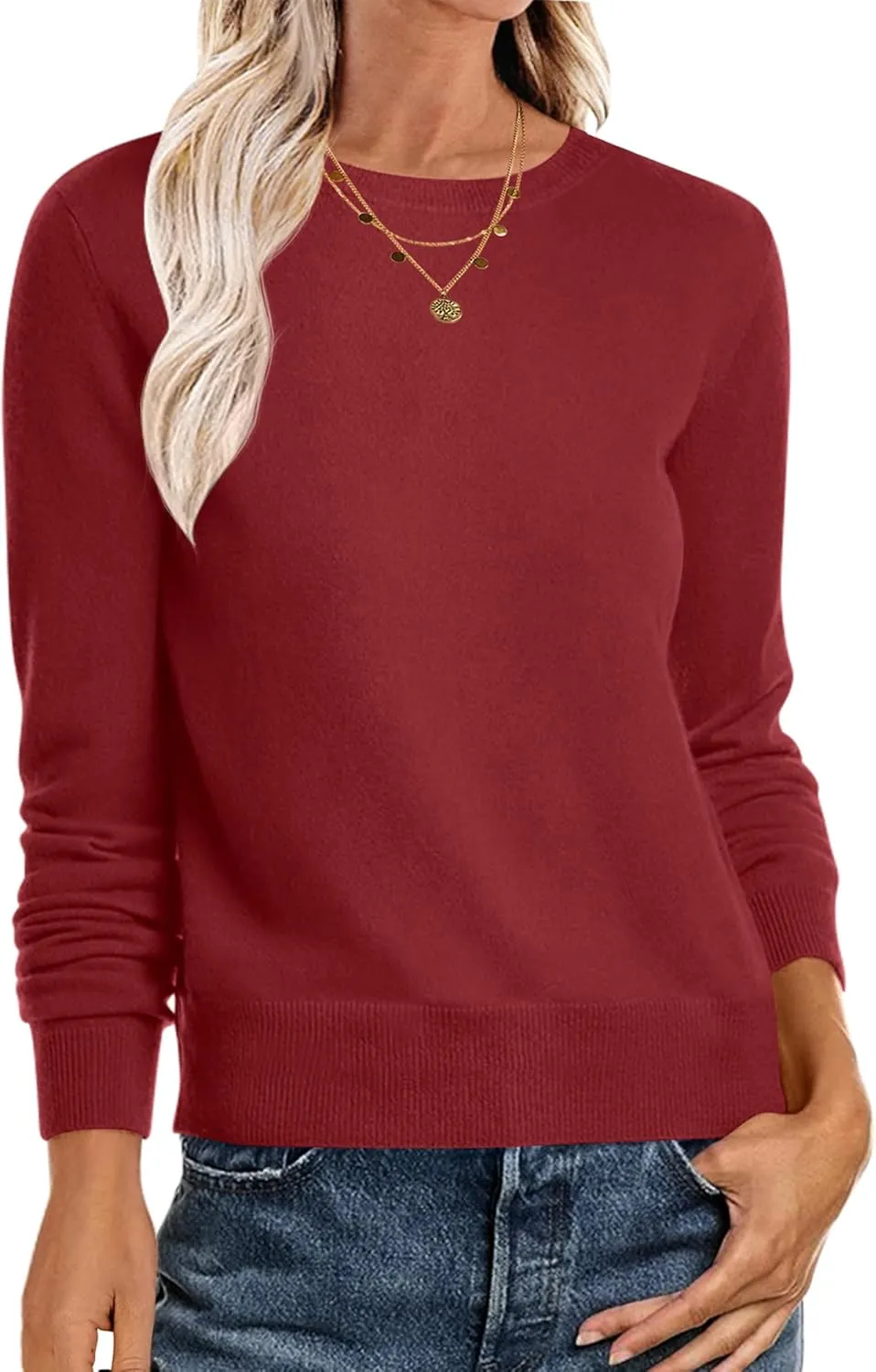 ANRABESS Women's Long Sleeve Crewneck Classic 2025 Fall Soft Loose Fit Basic Pullover Sweaters Top