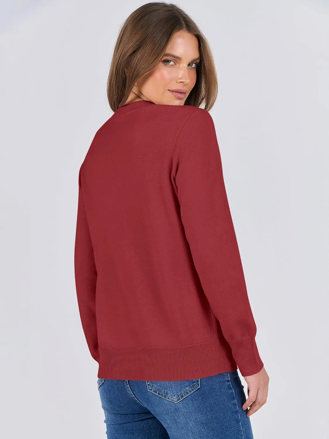 ANRABESS Women's Long Sleeve Crewneck Classic 2025 Fall Soft Loose Fit Basic Pullover Sweaters Top