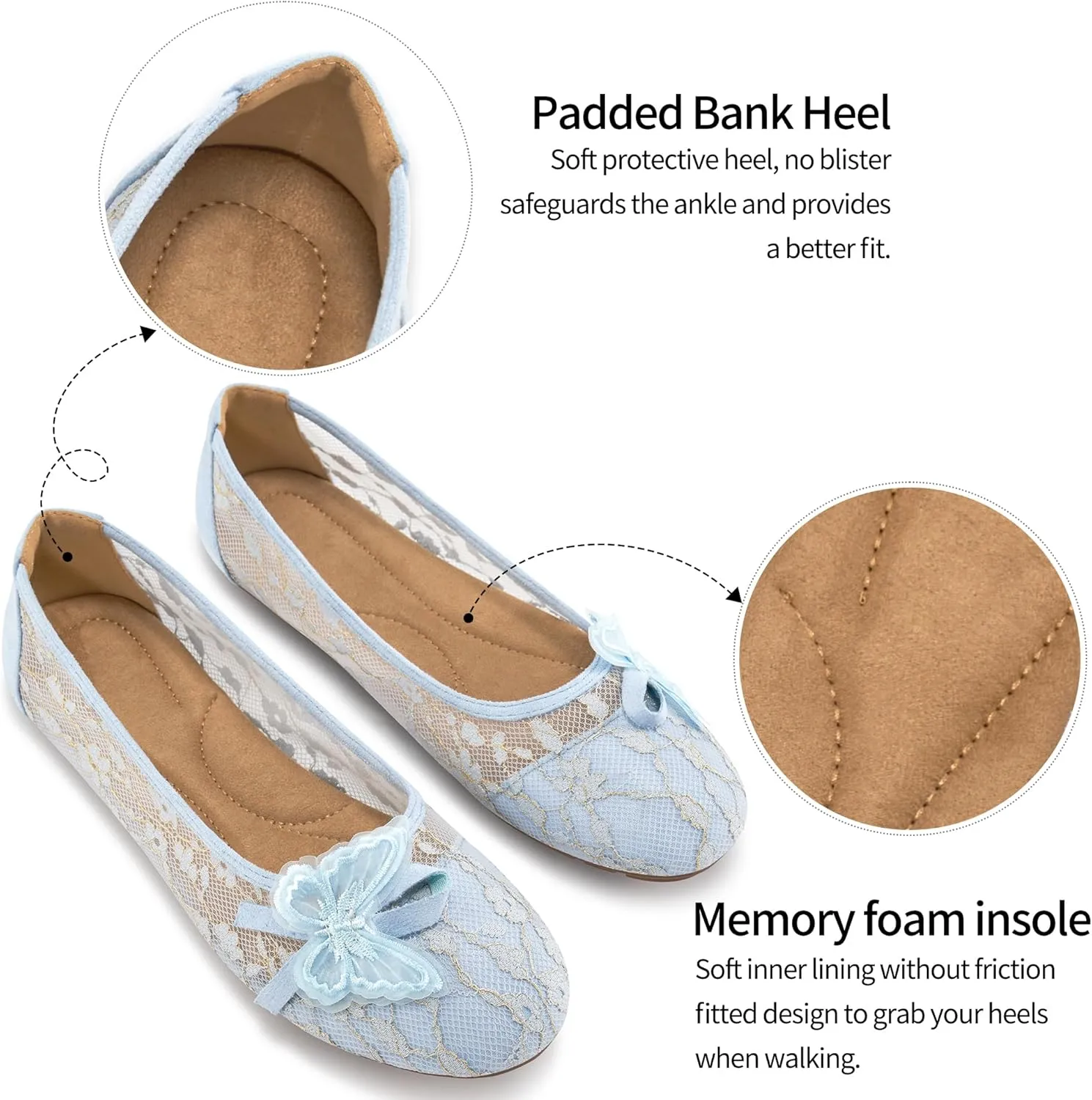 Aomigoct Ballet Flats Shoes for Women: Dress Comfortable Lace Womens Flats - Soft Casual Wedding Work Shoe