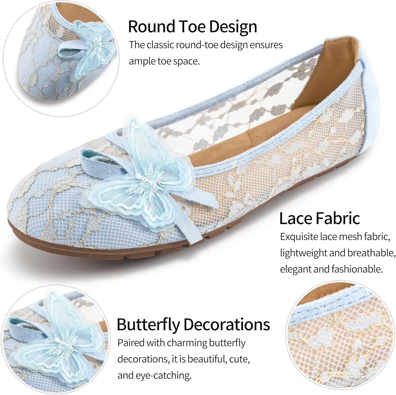 Aomigoct Ballet Flats Shoes for Women: Dress Comfortable Lace Womens Flats - Soft Casual Wedding Work Shoe