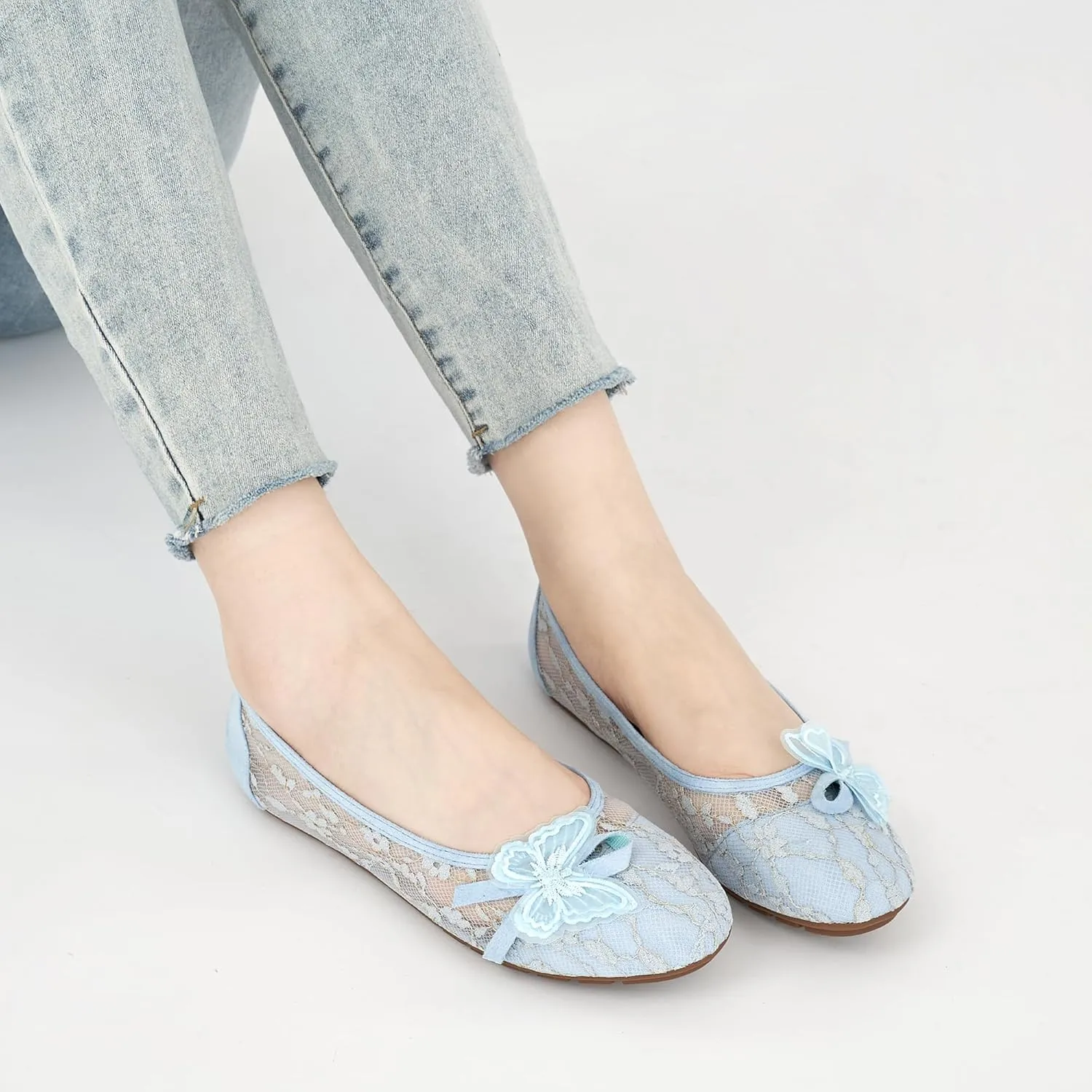 Aomigoct Ballet Flats Shoes for Women: Dress Comfortable Lace Womens Flats - Soft Casual Wedding Work Shoe