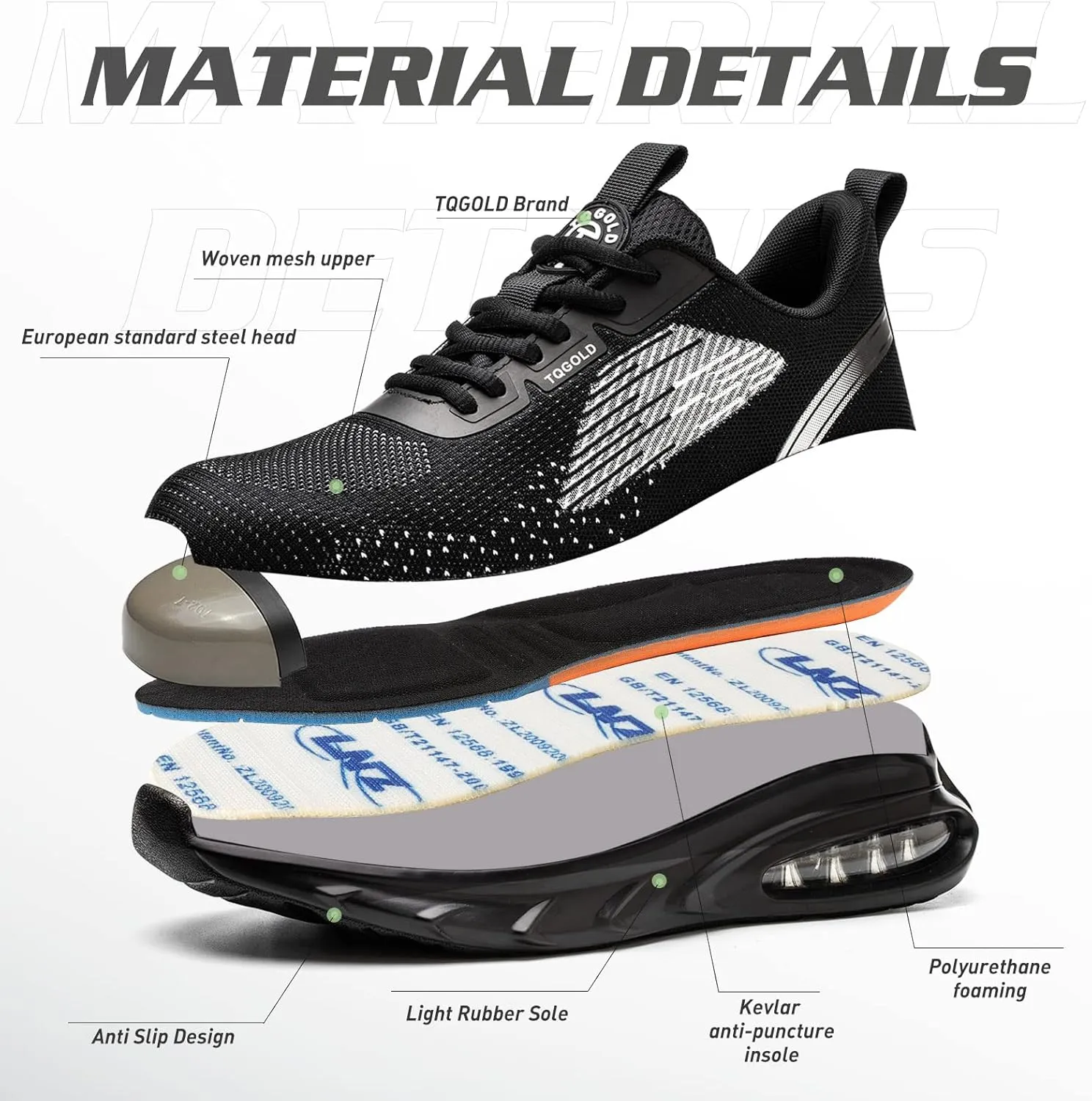 AONEGOLD Safety Shoes for Men Steel Toe Sneaker Work Shoes Lightweight Breathable Industrial Construction Puncture Proof Shoes