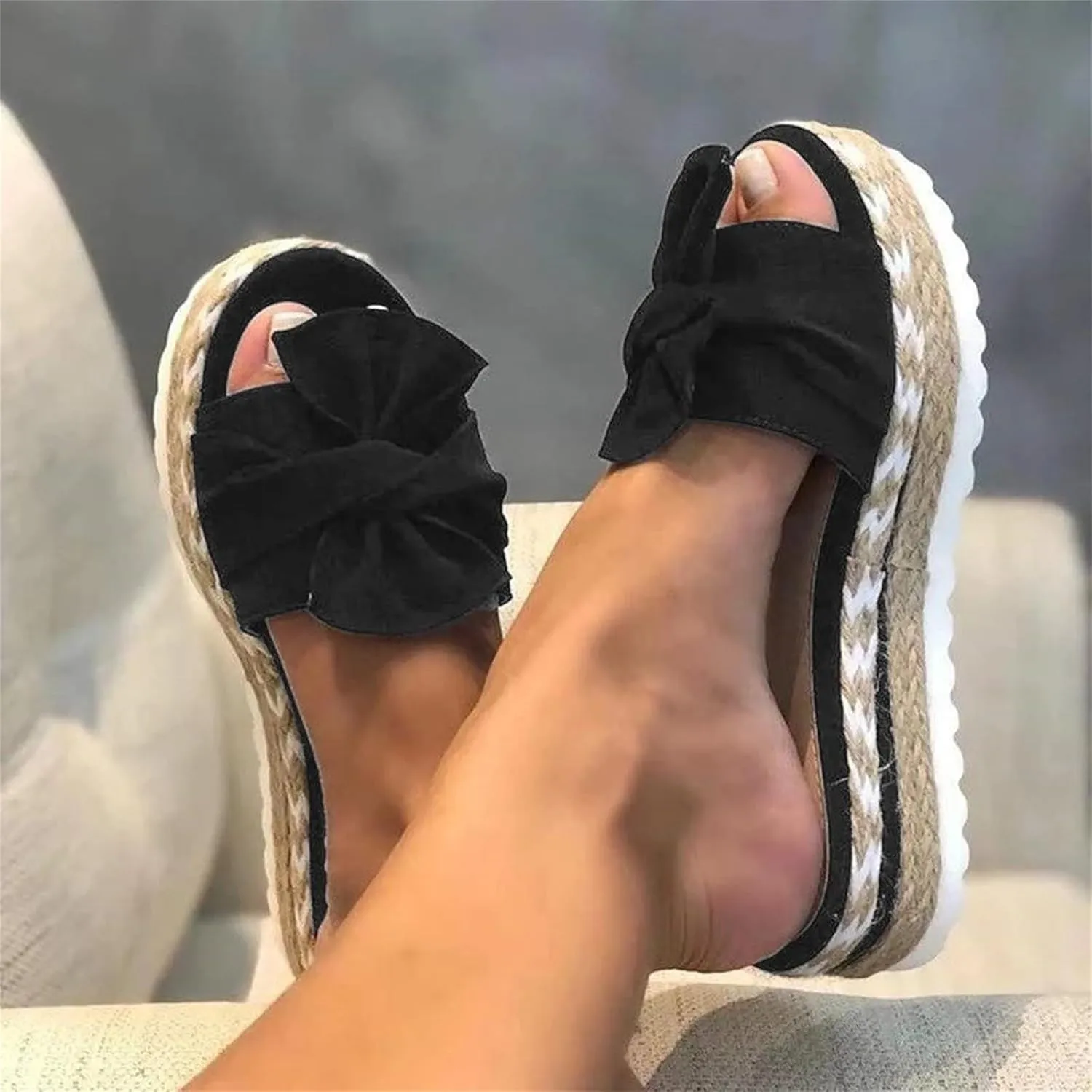 Arch Support Sandals for Women Slip on Bowknot Slides Comfortable Flat Sandals Flip Flops Roman Shoes Summer Boho Casual Sandal Breathable Platform Open Toe Mules Shoes