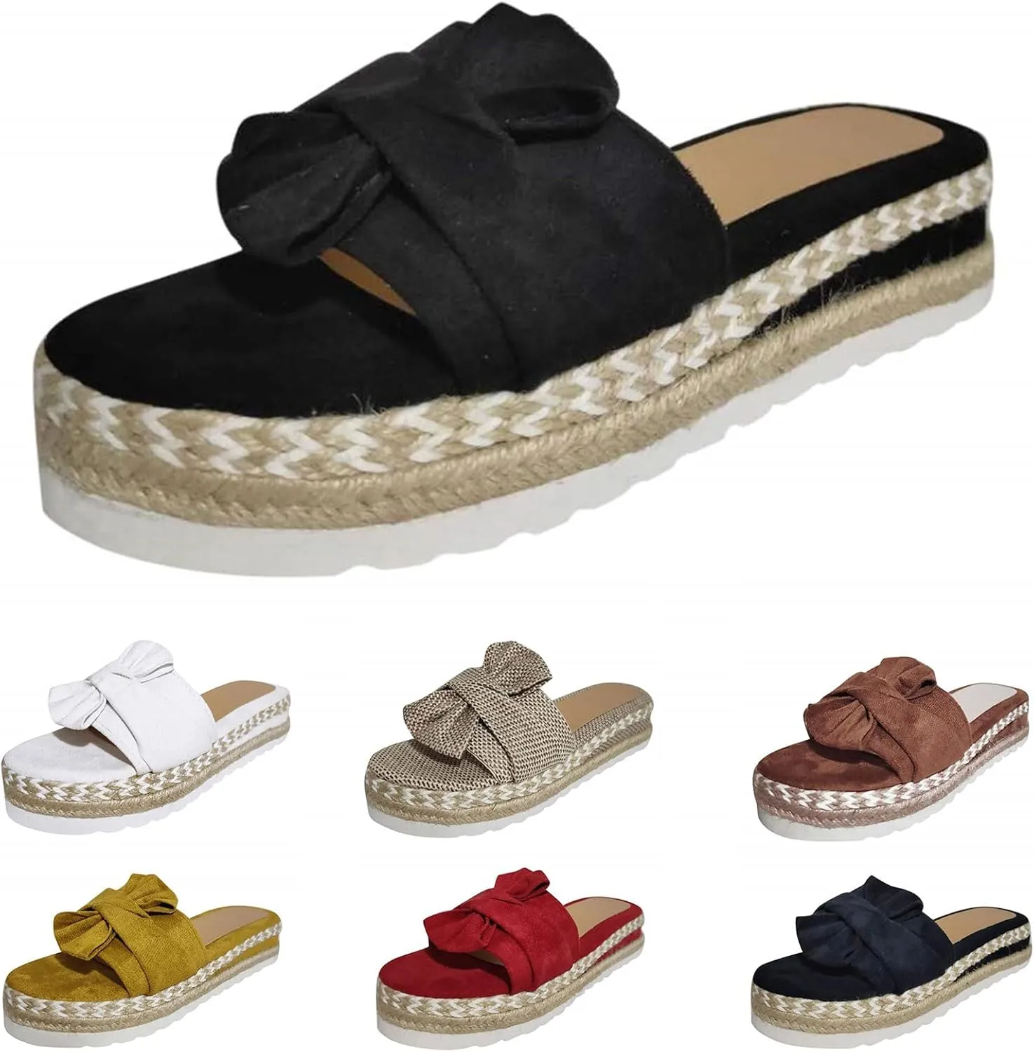 Arch Support Sandals for Women Slip on Bowknot Slides Comfortable Flat Sandals Flip Flops Roman Shoes Summer Boho Casual Sandal Breathable Platform Open Toe Mules Shoes