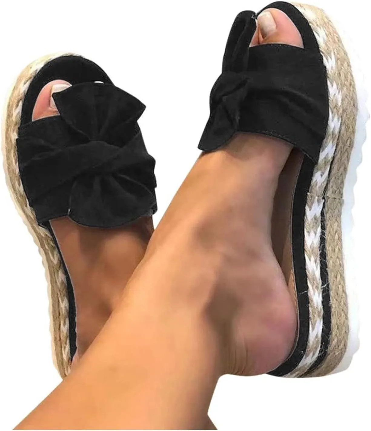 Arch Support Sandals for Women Slip on Bowknot Slides Comfortable Flat Sandals Flip Flops Roman Shoes Summer Boho Casual Sandal Breathable Platform Open Toe Mules Shoes