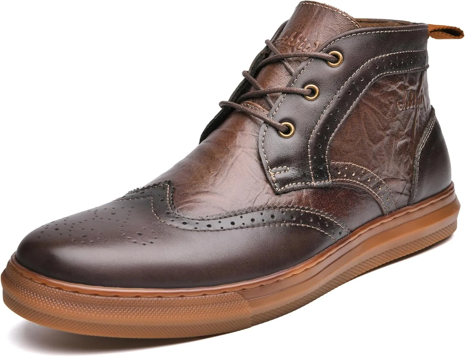 Arkbird Men's Casual Leather Chukka Boots, Mid-Top Sneaker Boots for Men, Khaki, Size 7
