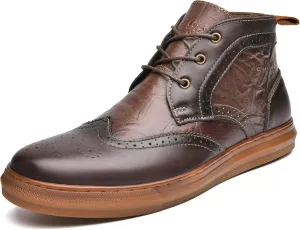 Arkbird Men's Casual Leather Chukka Boots, Mid-Top Sneaker Boots for Men, Khaki, Size 7