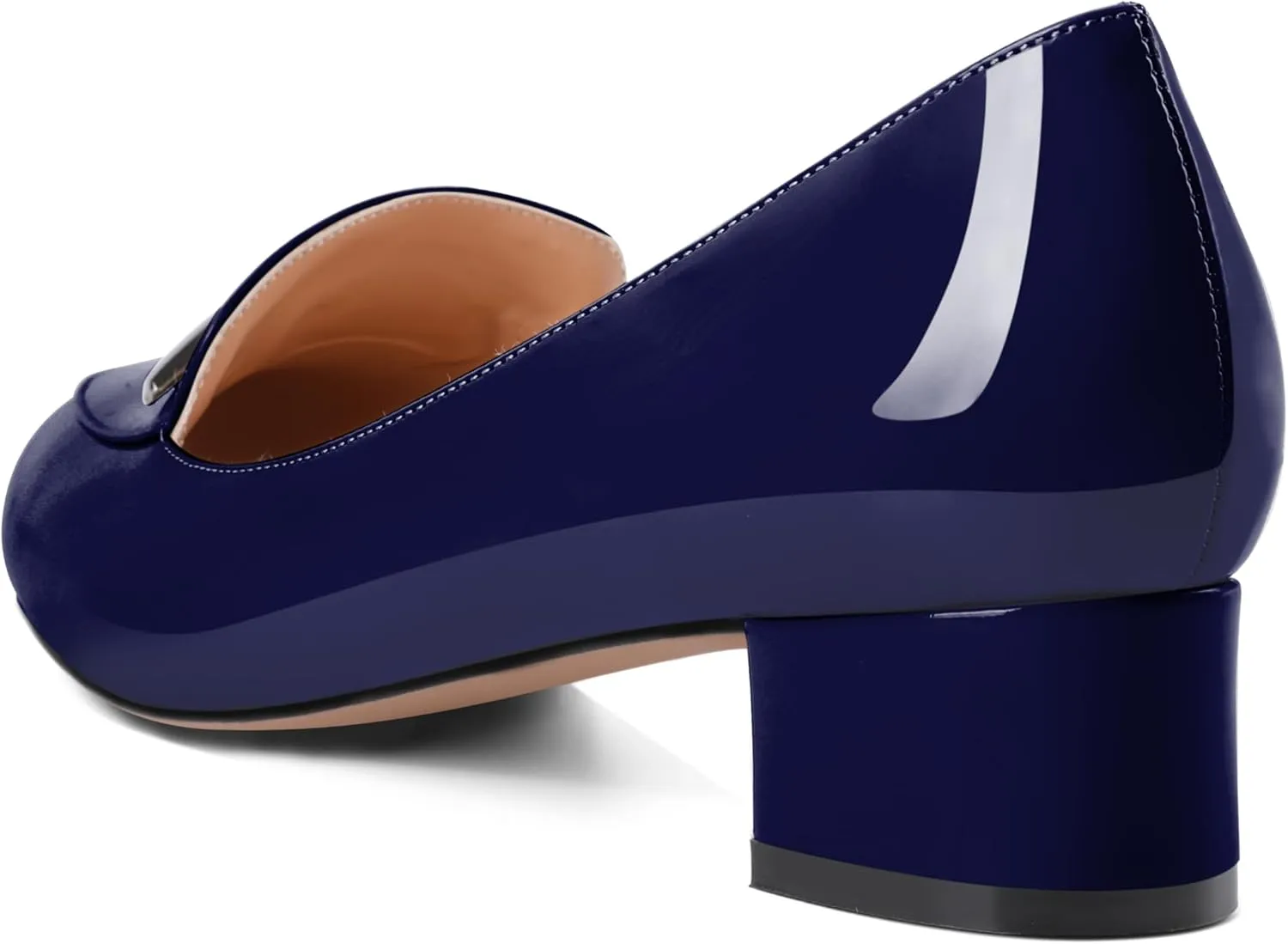AUMOTED Women Low Block Chunky Heel Pumps Round Toe Slip On 1.5" Closed Toe Loafer Heels Chunky Office Dress Shoes