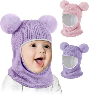 Baby Winter Hat Scarf Set 2 Pack, Toddler Beanie Hats Girl Boy with Neck Warmer, Beanie for Kids Knit Warm for Cold Weather