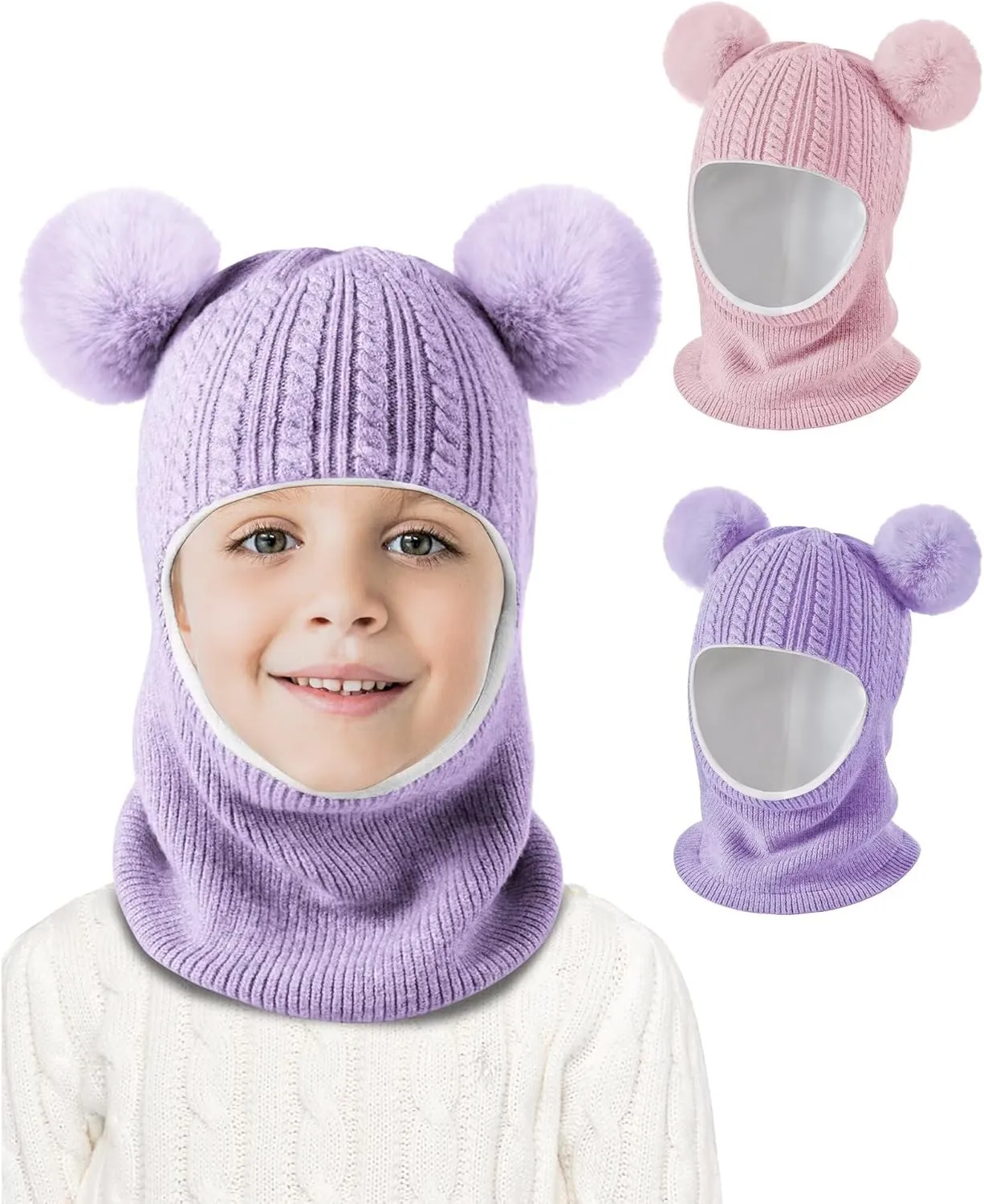 Baby Winter Hat Scarf Set 2 Pack, Toddler Beanie Hats Girl Boy with Neck Warmer, Beanie for Kids Knit Warm for Cold Weather