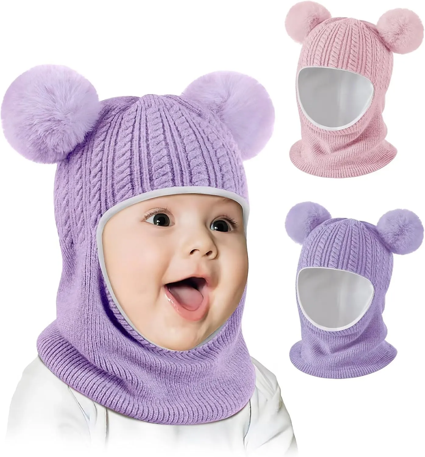Baby Winter Hat Scarf Set 2 Pack, Toddler Beanie Hats Girl Boy with Neck Warmer, Beanie for Kids Knit Warm for Cold Weather