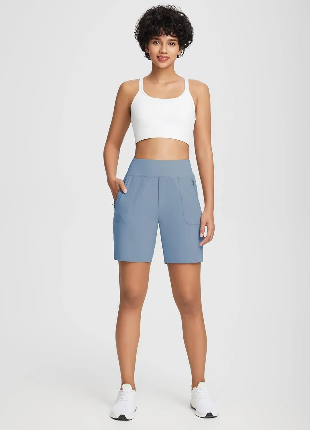 baleaf 7'' Long Athletic Shorts for Women Running High Waisted Quick Dry Workout Bermuda Soft Zipper Pockets UPF 50 