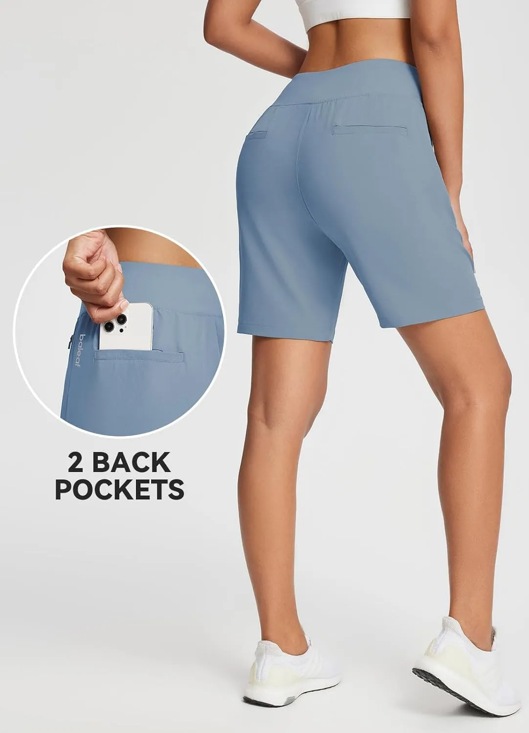 baleaf 7'' Long Athletic Shorts for Women Running High Waisted Quick Dry Workout Bermuda Soft Zipper Pockets UPF 50 