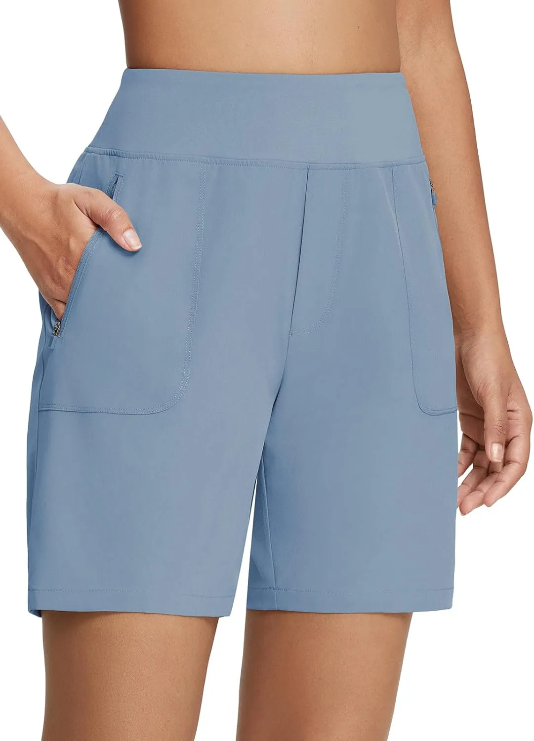 baleaf 7'' Long Athletic Shorts for Women Running High Waisted Quick Dry Workout Bermuda Soft Zipper Pockets UPF 50 