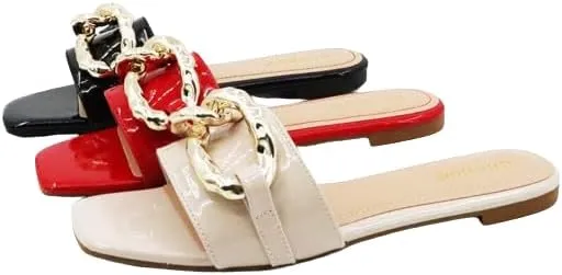 BAMBOO® Women's Square Toe Jeweled Embellishment Slip On Flat Sandal