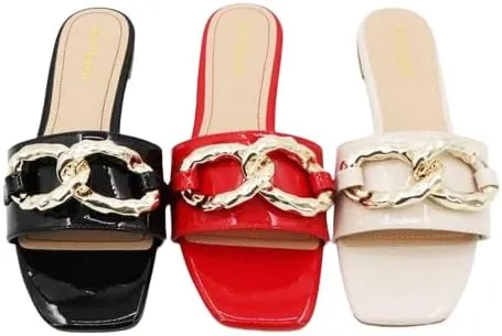 BAMBOO® Women's Square Toe Jeweled Embellishment Slip On Flat Sandal
