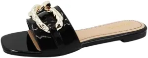 BAMBOO® Women's Square Toe Jeweled Embellishment Slip On Flat Sandal