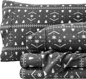 Bare Home Flannel Sheet Set Prints, 100% Cotton, Velvety Soft Heavyweight - Double Brushed Flannel for Extra Softness & Comfort - Deep Pocket - Bed Sheets (Twin, Winter Alpine)