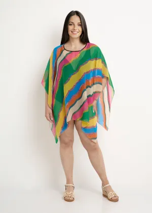 Beach tunic with veil and stylized stripes