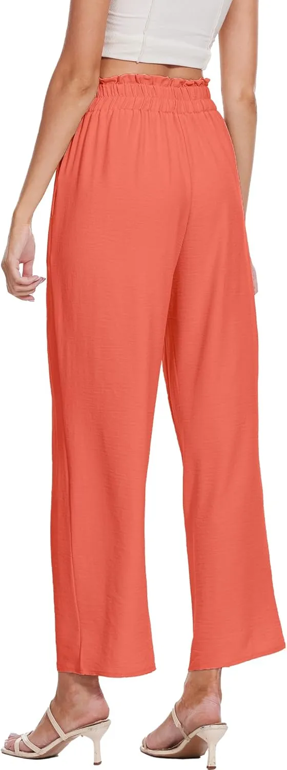 Beautiful Nomad Women's Wide Leg Lounge Pants High Waist Adjustable Knot Loose Casual Work Flowy Trousers with Pockets