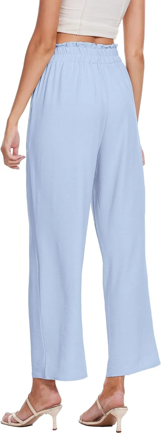 Beautiful Nomad Women's Wide Leg Lounge Pants High Waist Adjustable Knot Loose Casual Work Flowy Trousers with Pockets