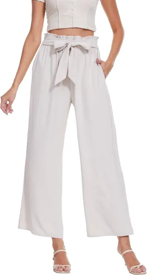 Beautiful Nomad Women's Wide Leg Lounge Pants High Waist Adjustable Knot Loose Casual Work Flowy Trousers with Pockets