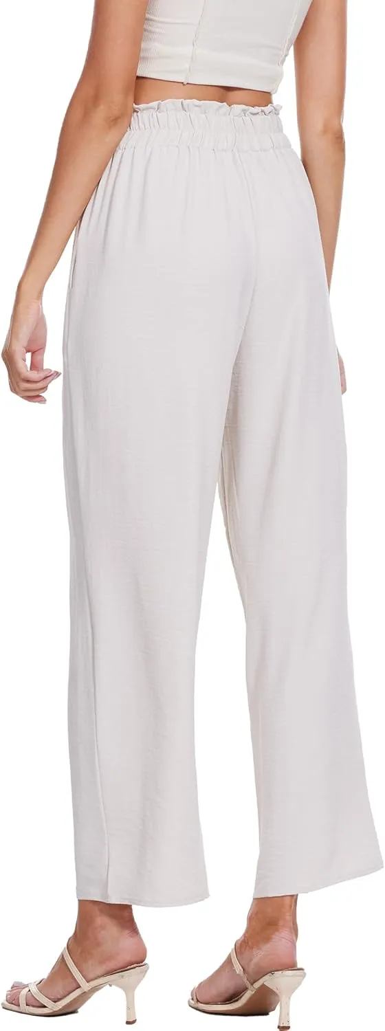 Beautiful Nomad Women's Wide Leg Lounge Pants High Waist Adjustable Knot Loose Casual Work Flowy Trousers with Pockets
