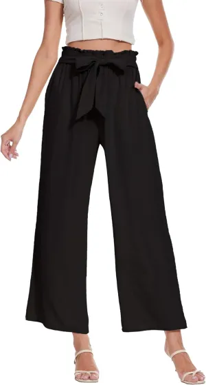 Beautiful Nomad Women's Wide Leg Lounge Pants High Waist Adjustable Knot Loose Casual Work Flowy Trousers with Pockets