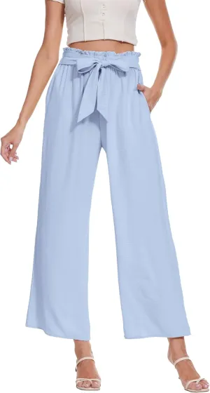 Beautiful Nomad Women's Wide Leg Lounge Pants High Waist Adjustable Knot Loose Casual Work Flowy Trousers with Pockets