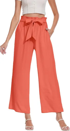 Beautiful Nomad Women's Wide Leg Lounge Pants High Waist Adjustable Knot Loose Casual Work Flowy Trousers with Pockets