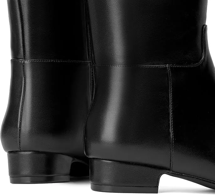 Beauty Cry Square Toe Flat Knee High Boots for Women Metallic Chunky Low Heel Leather Riding Boots With Side Zipper