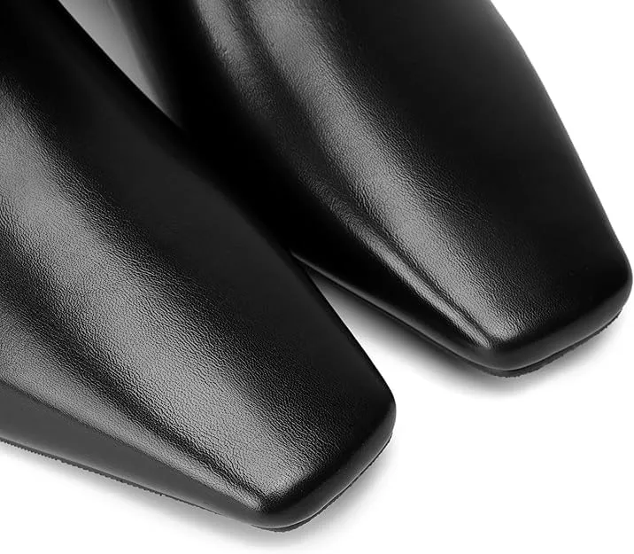 Beauty Cry Square Toe Flat Knee High Boots for Women Metallic Chunky Low Heel Leather Riding Boots With Side Zipper