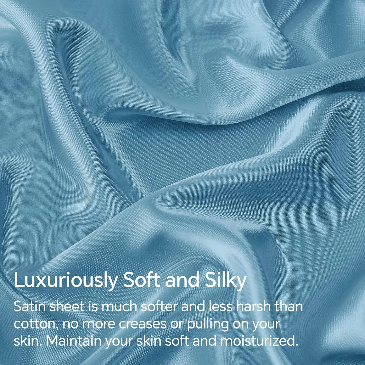 BEDELITE Satin Sheets Queen Size Bed Set, Luxury Soft Airy Blue Silky Sheets for Hair and Skin, Similar to Silk Bed Sheets Set 4 Pieces with 1 Deep Pocket Fitted Sheet, 1 Flat Sheet, and 2 Pillowcases