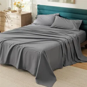 Bedsure 100% Cotton Percale Sheets Queen Size, Queen Sheet Set with Deep Pocket Up to 16 Inches, Breathable & Crirsp Soft, Bedsheet & Pillowcase Sets, 4 Pieces, Grey