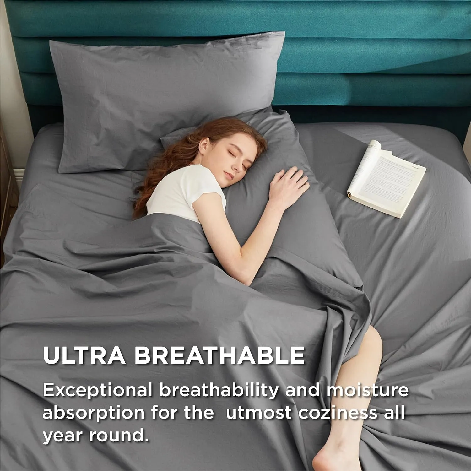 Bedsure 100% Cotton Percale Sheets Queen Size, Queen Sheet Set with Deep Pocket Up to 16 Inches, Breathable & Crirsp Soft, Bedsheet & Pillowcase Sets, 4 Pieces, Grey